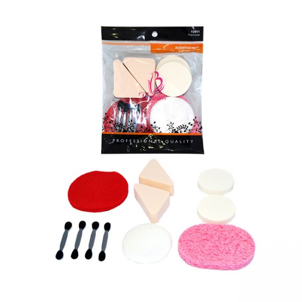 Blossom Assorted Pack ,Wedges,Puff,Cleansing Sponges, Eyeshadow Aplicators 11 Pcs (12811)